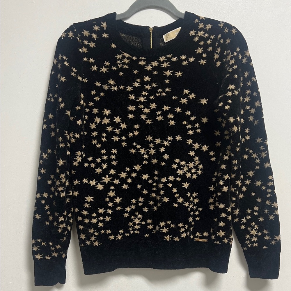 Michael Kors Black and Gold Star Celestial Chenille Crew Neck Sweater Small